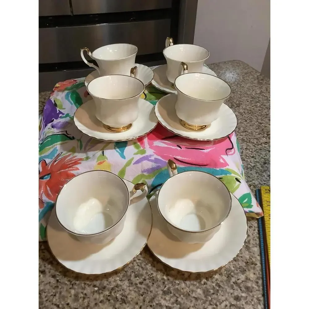 Royal Albert White and Gold Affinity Bone China Teacup Set - Scalloped Edge